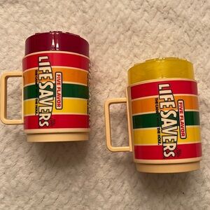Vintage DEKA Lifesavers Plastic Cups with Lids Red & Yellow Collectibles Made US